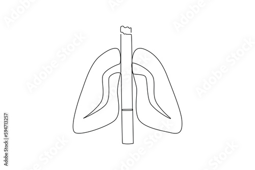 Single one line drawing lungs and cigarettes. No tobacco day concept. Continuous line draw design graphic vector illustration.