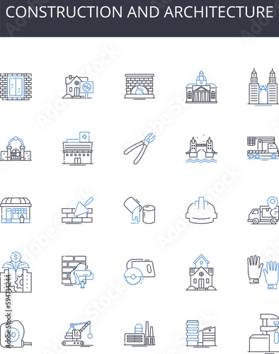 Construction and architecture line icons collection. Customization, Efficiency, Personalization, Interactivity, Functionality, User-friendly, versatility vector and linear illustration. Integration photo