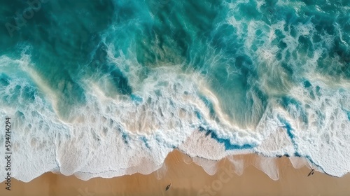 Ocean waves on sandy beach, generative AI © Rawf8