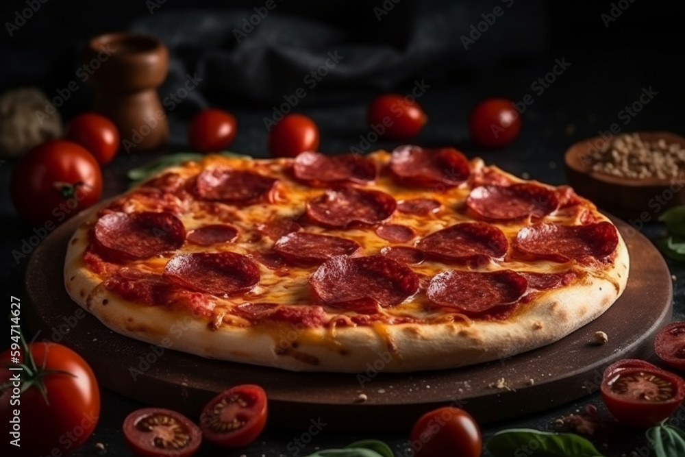 pizza with salami and tomatoes pizza with salami and tomatoes