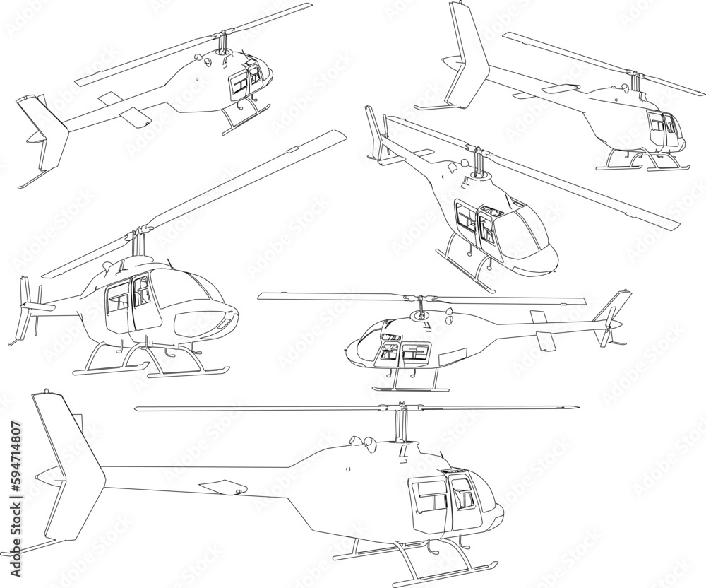 Vector illustration sketch of propeller helicopter airplane