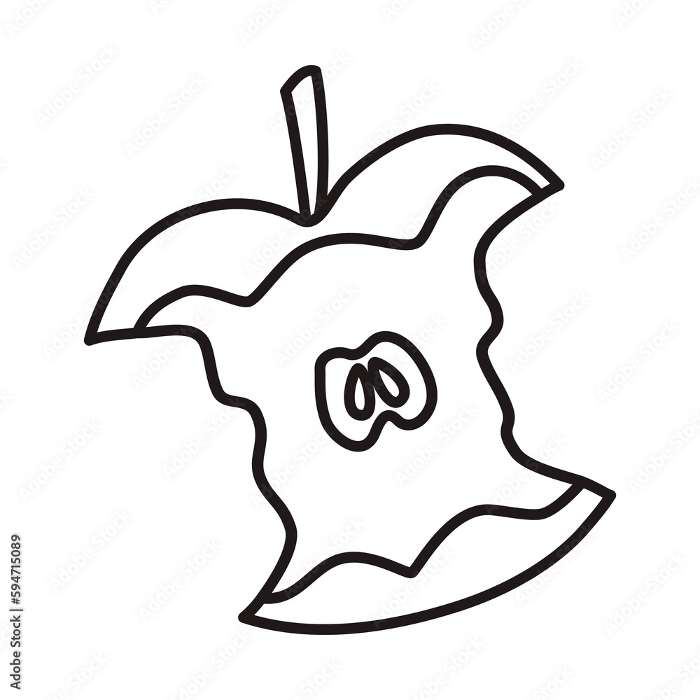 Apple stub hand drawn with thin line. Png clipart isolated on ...