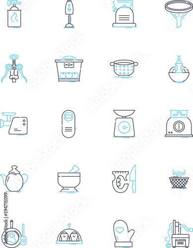Pantry linear icons set. Storage, Organization, Shelves, Supplies, Food, Stockpile, Canned line vector and concept signs. Dry,Snacks,Bulk outline illustrations