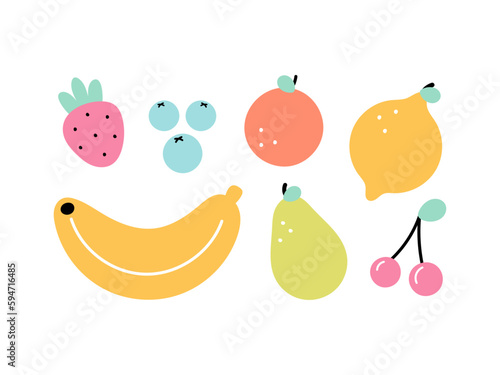 Fruit and Berry set. Vector illustration in cartoon style. For card  posters  banners  books  fabric  icons. 