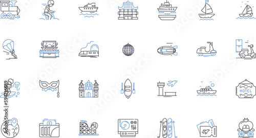 Trekking line icons collection. Adventure, Exploration, Fitness, Appalachian, Destination, Backpacking, Mountains vector and linear illustration. Hiking,Wilderness,Footpath outline signs set
