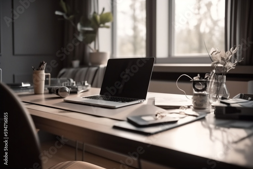 office desk with laptop