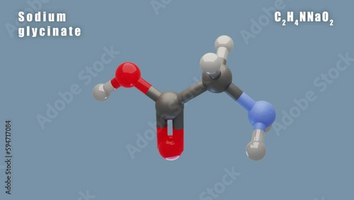 Sodium glycinate of C2H4NNaO2 3D Conformer animated render. Food additive. 

Isolated background and alpha layer, seamless loop. photo