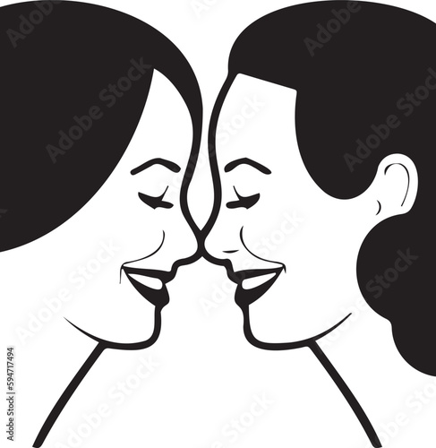 Women standing face to face with their eyes close, happy looks on their faces