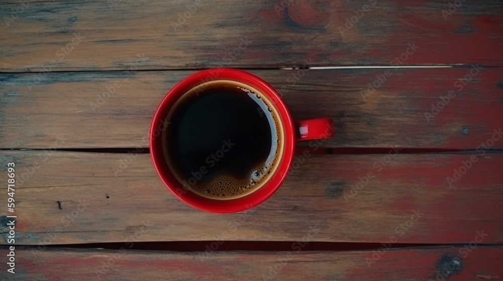 red cup of coffee on wood with space ai generative illustration images red cup of coffee on wood with space ai generative illustration images