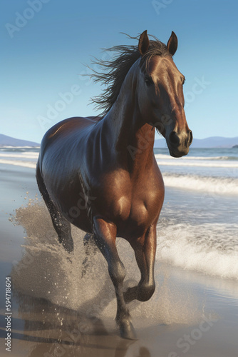 wild horse running on on the beach - generative AI © Martin