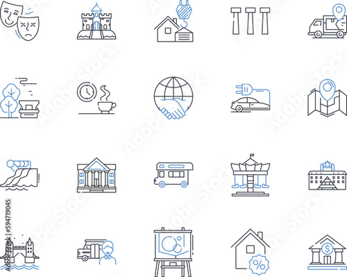 Music industry line icons collection. Melody, Harmony, Artist, Record, Label, Genre, Songwriter vector and linear illustration. Beat,Band,Performance outline signs set