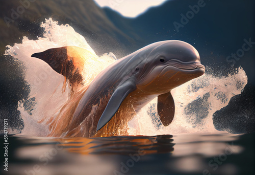 Beautiful photo Baiji (Chinese river dolphin) concept, contemporary natural and mood social background. Generative AI technology.	
 photo