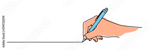 Foto Hand holding ball pen and drawing a line