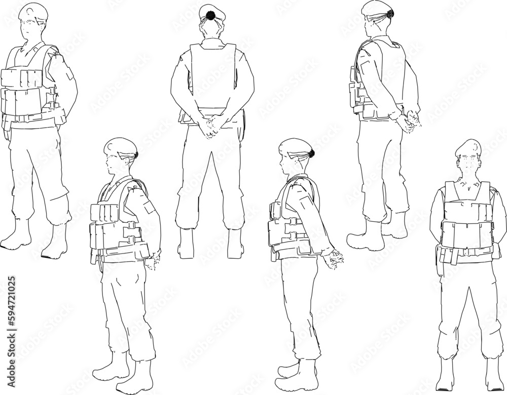 Vector sketch of special police army troop illustration