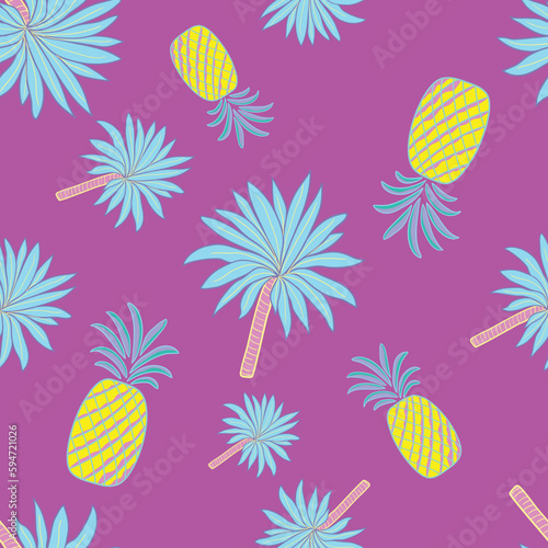 Palm Tree and Pineapple Seamless Pattern
