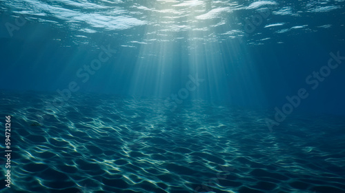 Discover the Tranquility of the Serene Underwater Sea in Blue Sunlight, Generative AI © BPawesome