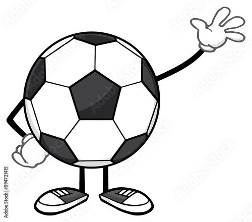 Soccer Ball Faceless Cartoon Mascot Character Waving For Greeting. Hand Drawn Illustration Isolated On Transparent Background