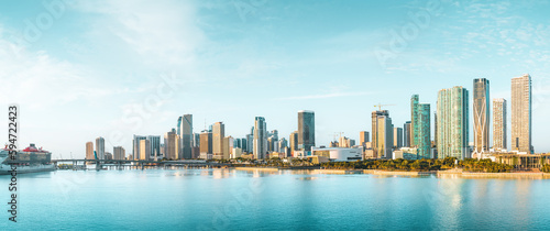 the skyline of miami during sunrise