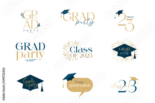 Graduation party typography collection, monogram, logo design templates collection