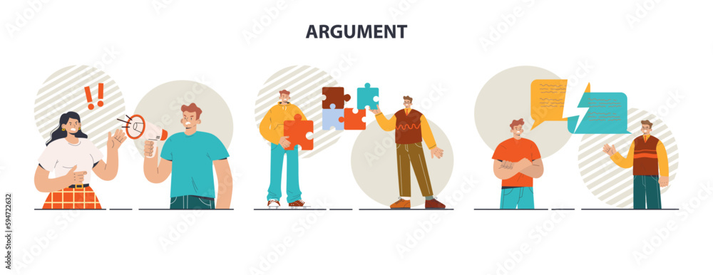 Fototapeta premium Argument concept set. Controversy or disagreement conversation