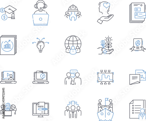 Customer relations line icons collection. Service, Satisfaction, Experience, Engagement, Loyalty, Communication, Follow-up vector and linear illustration. Responsiveness,Attentiveness,Caring outline photo