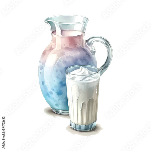 Watercolor Breakfast Milk bottle hand draw vector