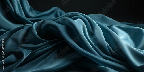 Blue silk fabric background. Smooth elegant blue silk or satin luxury cloth texture. Abstract blue background with layers of silk folded drapery, fashion wallpaper with levitating cloth. Generative AI
