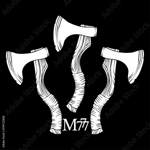 drawn print with three axes, M777