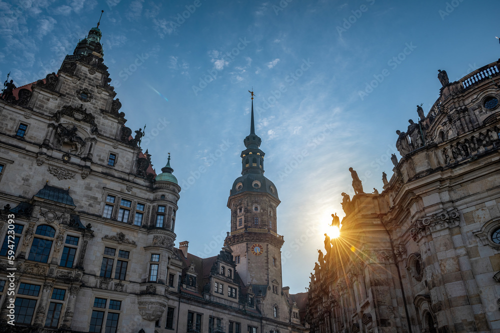 Dresden Castle in the city center of Dresden in Germany. Old town or Altstadt of Dresden, Saxony, Germany.