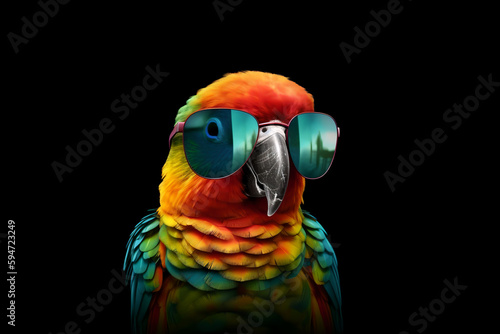 Cool Parrot with Aviator Sunglasses on Black Background Summer Generative AI