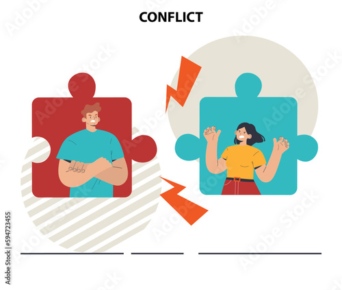 Conflict concept. Controversy or disagreement between people
