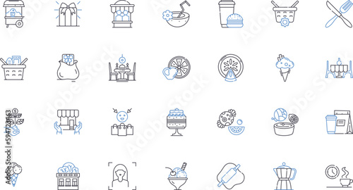 Dessert shop line icons collection. Sweet, Delicious, Indulgent, Decadent, Tasty, Yummy, Scrumptious vector and linear illustration. Fabulous,Gourmet,Irresistible outline signs set