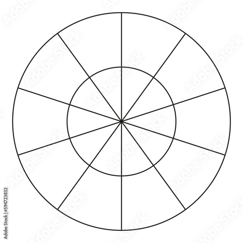 Wheel of life template. Simple coaching tool for visualizing all areas of life. Blank polar graph paper. Circle diagram of life style balance. Vector illustration.