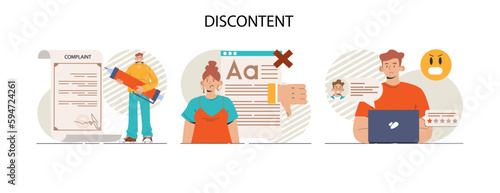 Discontent concept set. Dissatisfaction of product or service, negative