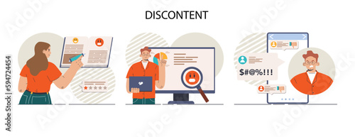 Discontent concept set. Dissatisfaction of product or service, negative