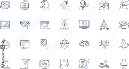 Leadership and management line icons collection. Visionary, Accountability, Adaptability, Decision-making, Communication, Empowerment, Integrity vector and linear illustration. Delegation,Resilience