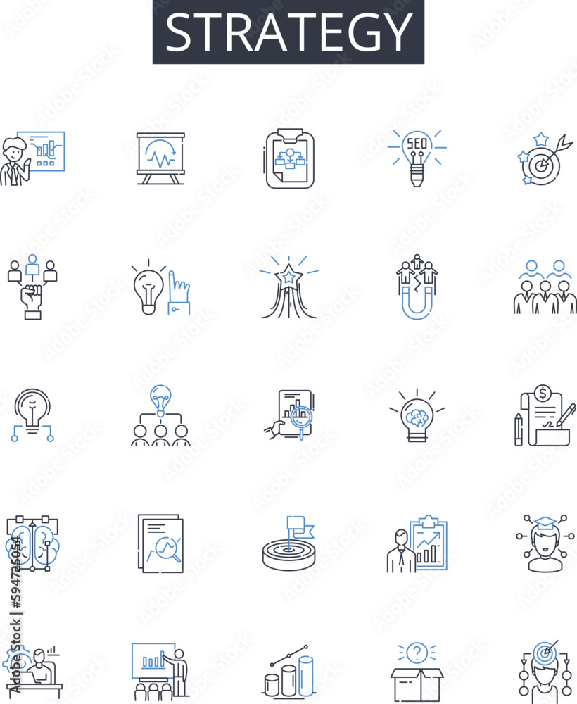 Strategy line icons collection. Plan, Tactic, Approach, Scheme, Blueprint, Method, Procedure vector and linear illustration. Maneuver,Agenda,Game plan outline signs set
