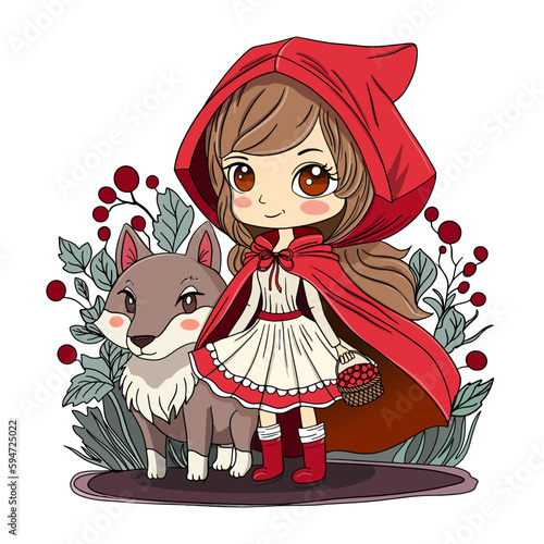 Cute Little Red Riding Hood with wolf.