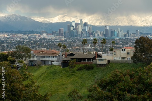 Cityscape of Los Angeles seen from Kenneth Hahn State Recreation Area in California photo