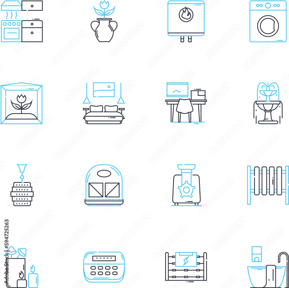 Furnishing emporium linear icons set. Chairs, Tables, Sofas, Cabinets, Beds, Lighting, Rugs line vector and concept signs. Mirrors,Pillows,Decor outline illustrations Furnishing emporium linear icons set. Chairs, Tables, Sofas, Cabinets, Beds, Lighting, Rugs line vector and concept signs. Mirrors,Pillows,Decor outline illustrations