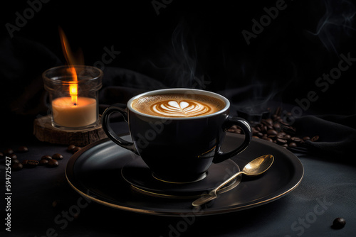 Cup of coffee on black background