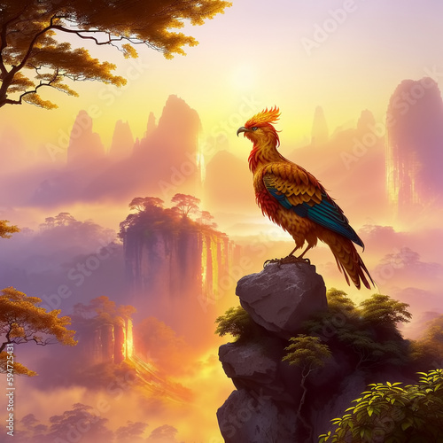 Phoenix bird. Sunset in a m...
