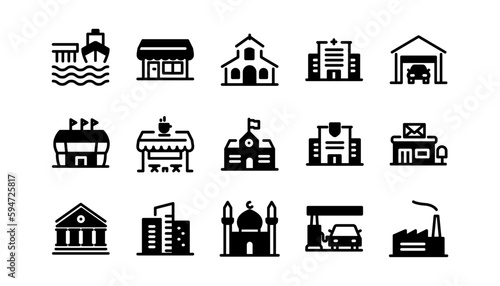 set ion building architecture landmark, vector icon