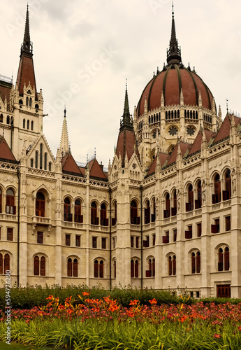 Budapest in summer. The building of the Hungarian Parliament. Fragment.