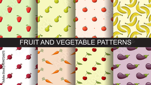 set of seamless fruit and vegetable patterns
