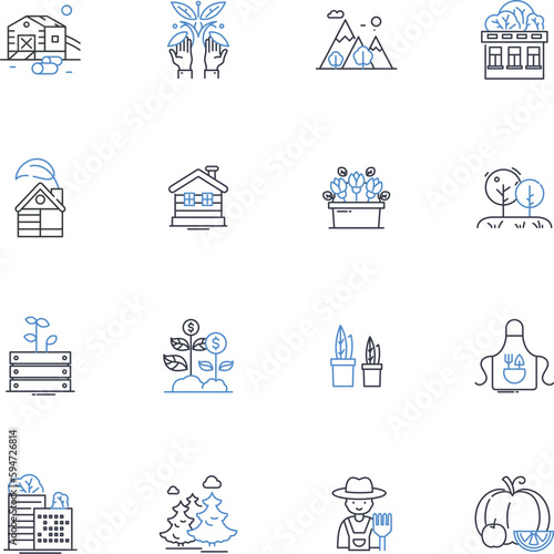 Harvest line icons collection. Bounty, Abundance, Crop, Harvesting, Gather, Yield, Reap vector and linear illustration. Farmers,Fall,Autumn outline signs set