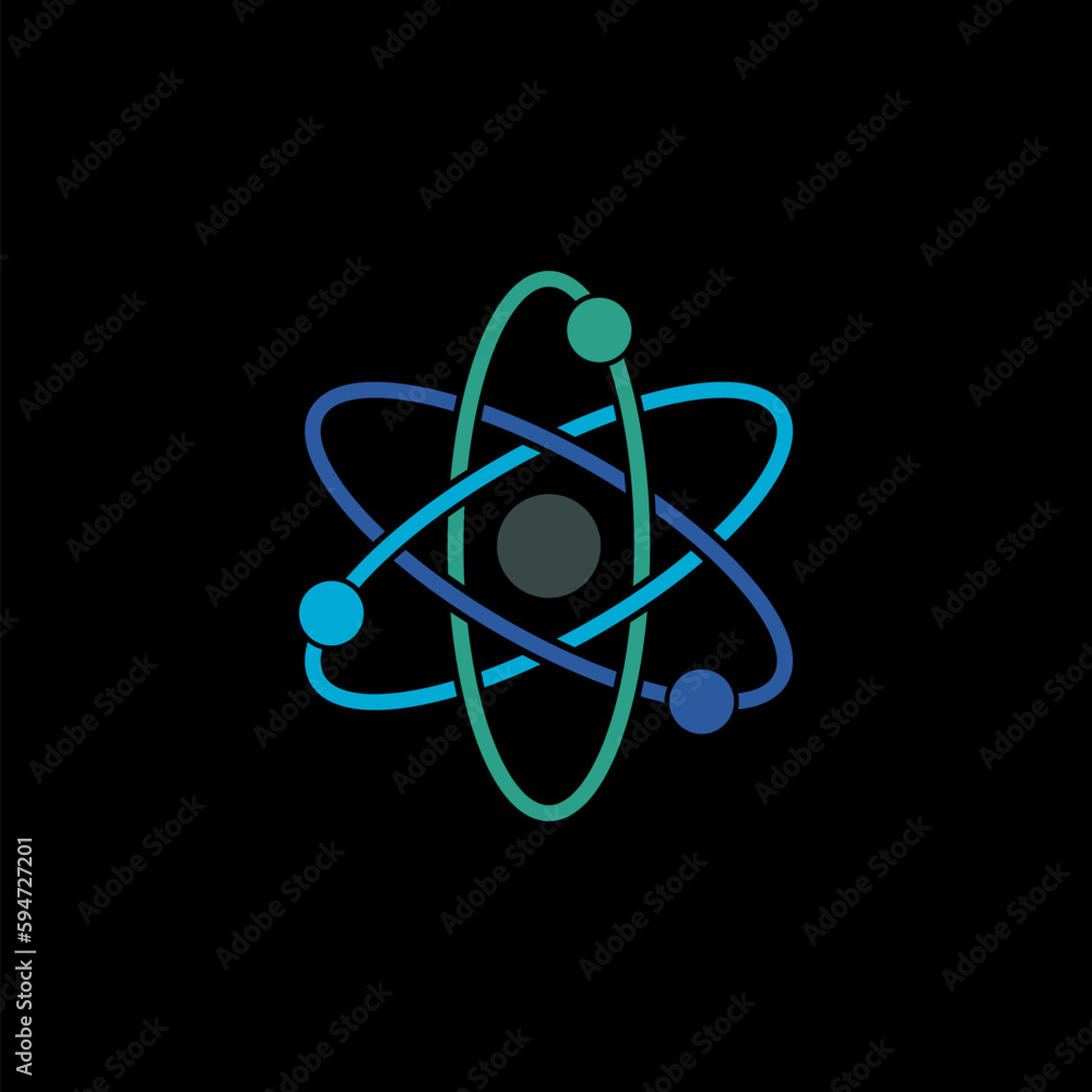 Atom energy icon. Simple illustration  on black background 