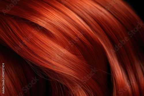 Beautiful red hair background. Healthy smooth shiny hair. Generative AI
