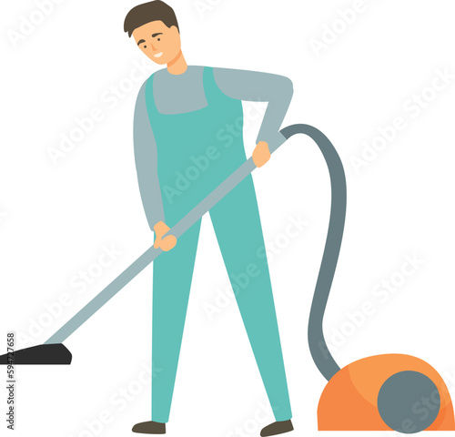 Man use vacuum cleaner icon cartoon vector. Work house. Home person