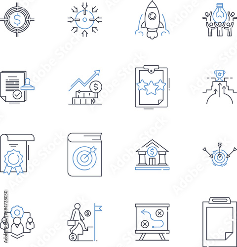 Growth agendas line icons collection. Advancement, Expansion, Development, Progress, Strengthening, Boost, Improvement vector and linear illustration. Transformation,Elevation,Progression outline
